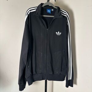 Adidas Men's Black Windbreaker with White Stripes